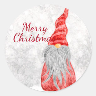 Santa Claus Gnome on Snowy Field  Classic Round Sticker