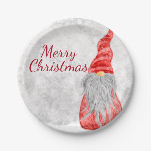 Santa Claus Gnome on Snowy Field  Paper Plate