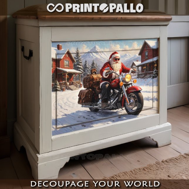 Santa claus goes holiday riding a bike in the snow tissue paper (Creator Uploaded)