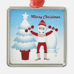 Santa Claus goes to the gym Metal Ornament