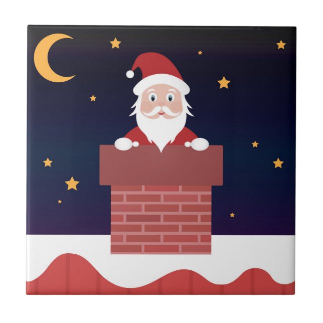 Santa Claus going down the chimney on xmas night Tile (Front)