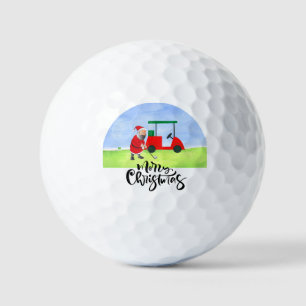 Santa Claus golfer Merry Christmas at cart Golf Balls