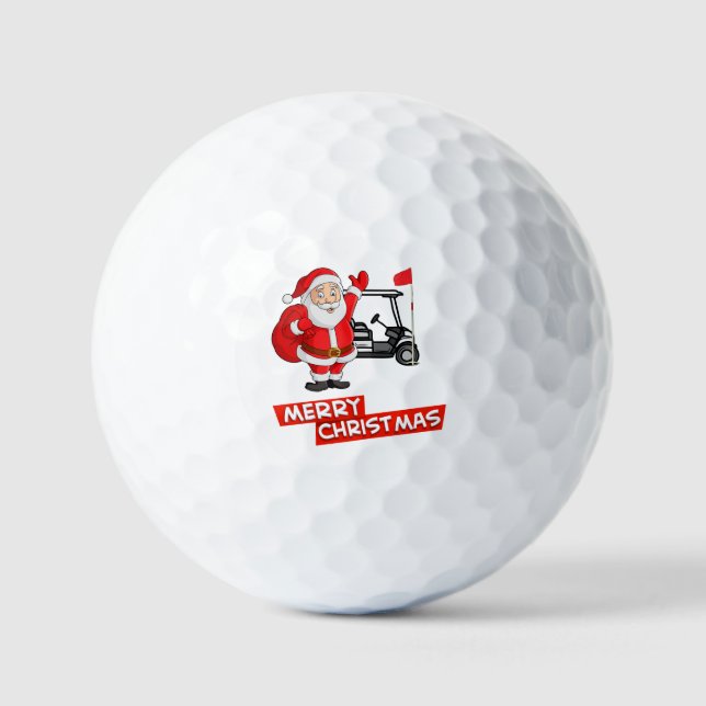 Santa Claus golfer Merry Christmas   Golf Balls (Front)