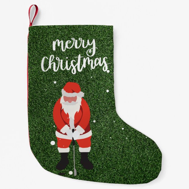 Santa Claus golfing on Christmas Gift for golfer Small Christmas Stocking (Front)