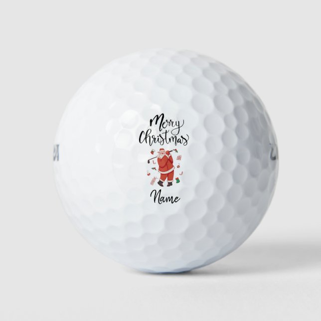Santa Claus golfing with Christmas Gift for Golfer Golf Balls (Front)