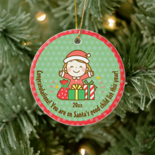 Santa Claus good child list Christmas cute kawaii Ceramic Ornament
