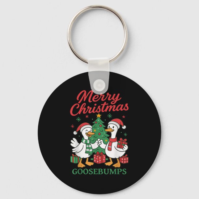 Santa Claus Goose Tree Merry Christmas Goosebumps  Keychain (Front)