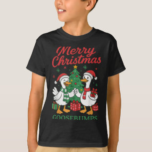 Santa Claus Goose Tree Merry Christmas Goosebumps  T-Shirt