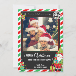 Santa Claus Green Red Photo Christmas Greetings Holiday Card
