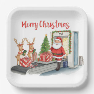 Santa Claus greeting from airport  Paper Plate