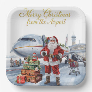 Santa Claus greeting from airport  Paper Plate