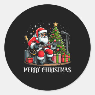 Santa Claus Guitarist Merry Christmas Funny Guitar Classic Round Sticker