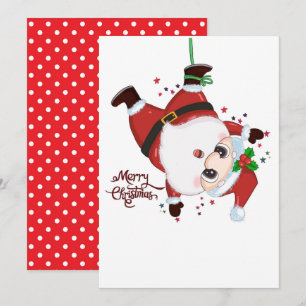 Santa Claus Hanging Upside down Holiday Card