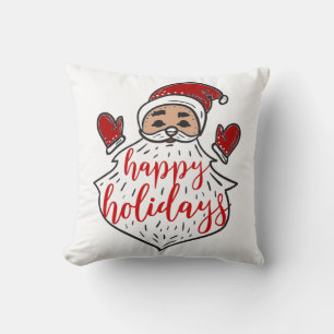 Santa Claus Happy Holidays Red White Stripe Xmas Throw Pillow