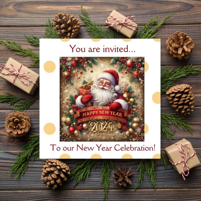 Santa Claus Happy New Year gold personalized  Invitation (Santa Claus Happy New Year gold personalized Invitation)