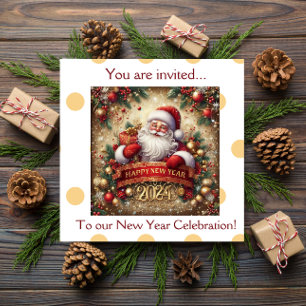 Santa Claus Happy New Year yellow personalized Invitation