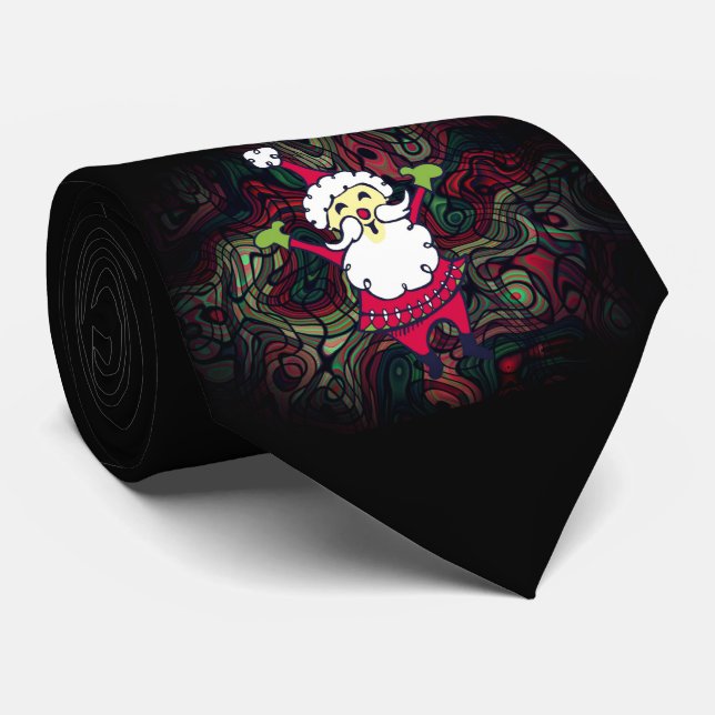 Santa Claus Happy Red Green Black Christmas Tie (Rolled)