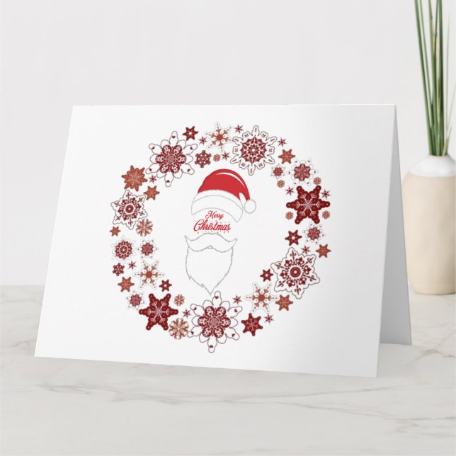 Santa Claus Hat And Beard With Merry Christmas  Card (Front)