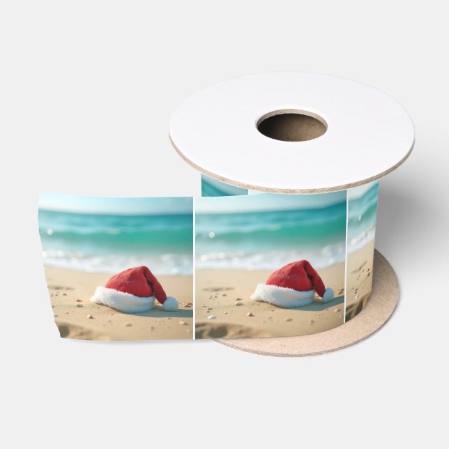 Santa Claus Hat On a Tropical Beach Satin Ribbon (Spool)
