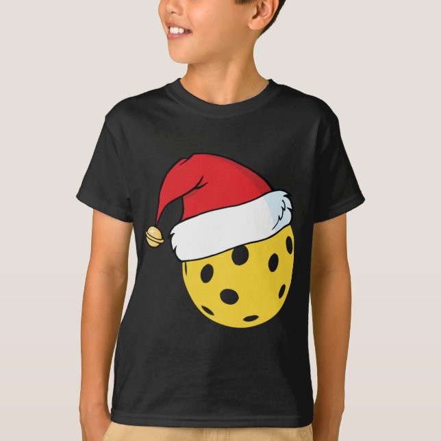 Santa Claus Hat Pickleball Christmas T-Shirt (Front)