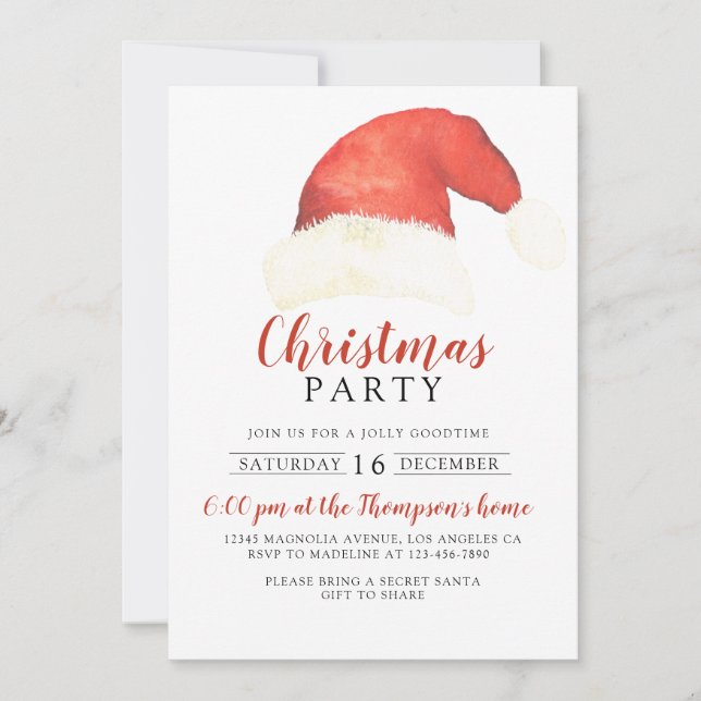 Santa Claus Hat Rustic Red Family Christmas Party Invitation (Front)