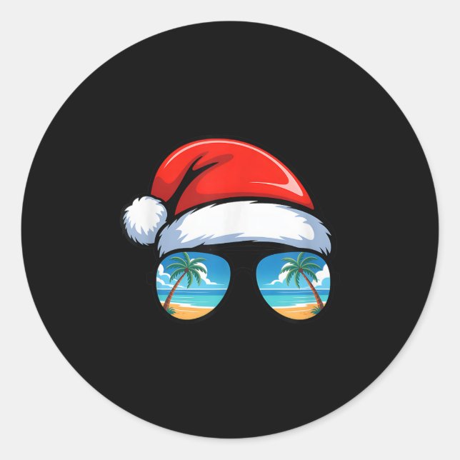 Santa Claus Hat Sungles Beach Christmas In July Su Classic Round Sticker (Front)