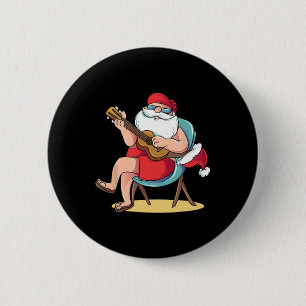 Santa Claus Hawaian Guitar Christmas In July 2 Inch Round Button