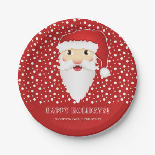 Santa Claus Head Custom Event Name Red Christmas Paper Plate