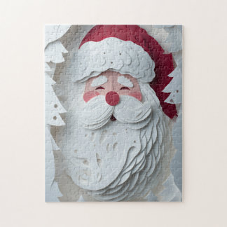 Santa Claus head with white Christmas trees Jigsaw Puzzle