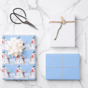 Santa Claus Helper Building A Silly Snowman Wrapping Paper Sheet