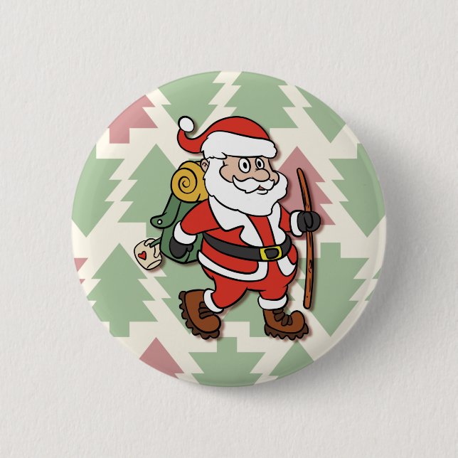 Santa Claus hiker 2 Inch Round Button (Front)