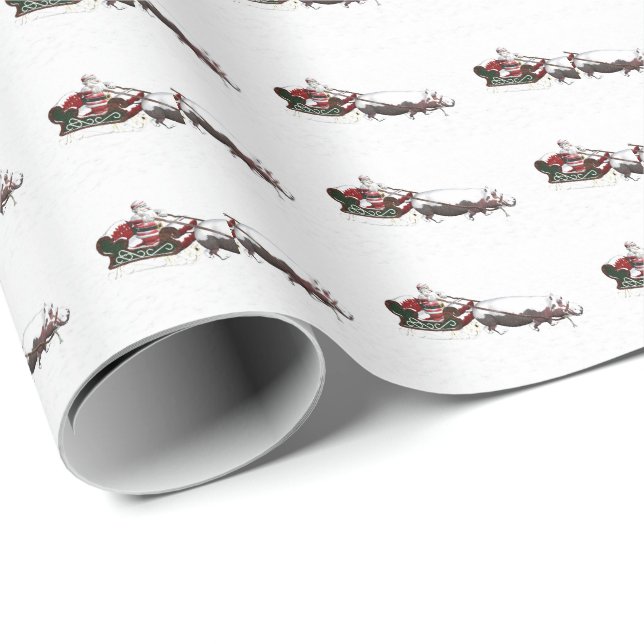 Santa Claus Hippo Sleigh Wrapping Paper (Roll Corner)