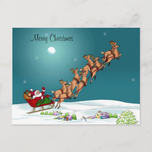 Santa Claus & His Reindeer Postcard (Front)