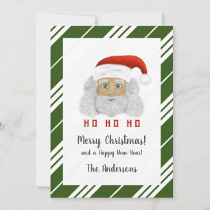 Santa Claus HO HO HO Green Merry Christmas Holiday Card