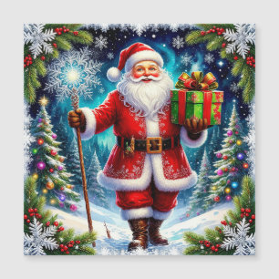 Santa Claus Holding a Gift Amid Scenic Winter