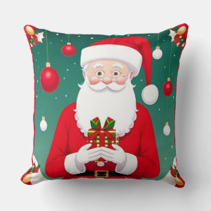 Santa Claus Holding A Gift Throw Pillow