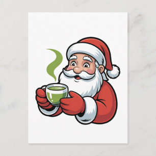 Santa Claus Holding a Matcha Drink Christmas Invitation Postcard