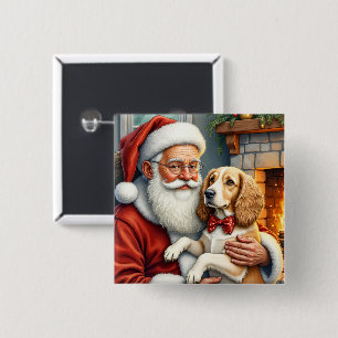 Santa Claus Holding Afghan Hound Christmas 2 Inch Square Button