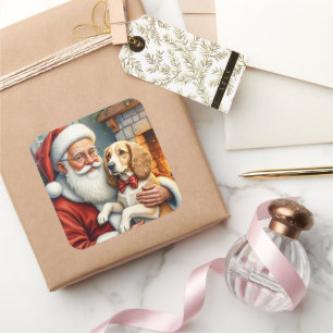 Santa Claus Holding Afghan Hound Christmas Square Sticker