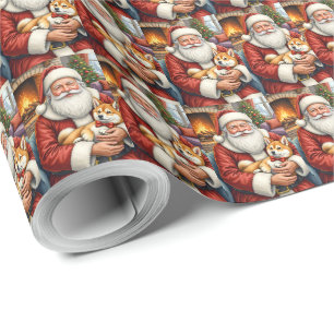 Santa Claus Holding Akita Christmas Art Wrapping Paper