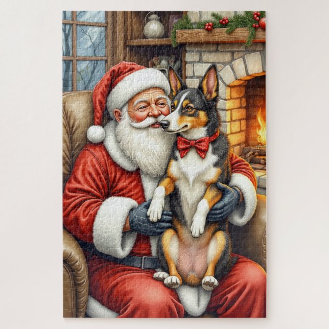 Santa Claus Holding Australian Kelpie Christmas  Jigsaw Puzzle (Vertical)