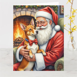 Santa Claus Holding Basenji Christmas Art Card