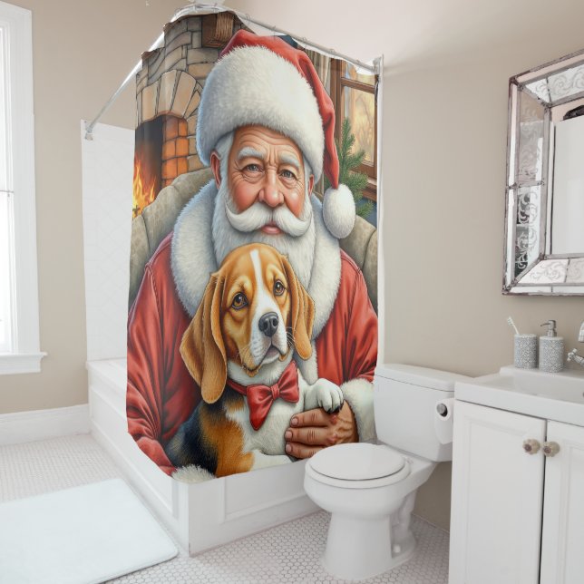 Santa Claus Holding Beagle Christmas Art (In Situ)