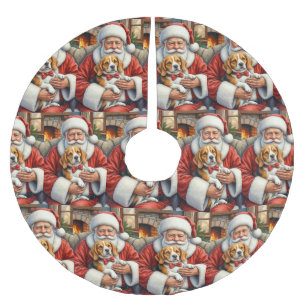Santa Claus Holding Beagle Christmas Art Brushed Polyester Tree Skirt