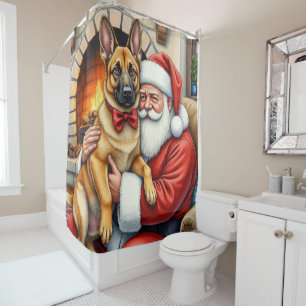 Santa Claus Holding Belgian Malinois Christmas Art