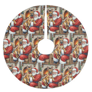 Santa Claus Holding Belgian Malinois Christmas Art Brushed Polyester Tree Skirt