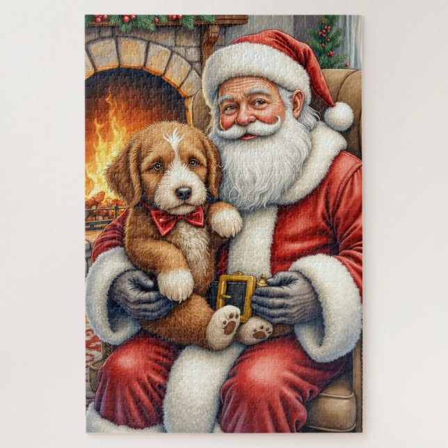 Santa Claus Holding Bernedoodle Christmas Art Jigsaw Puzzle (Vertical)