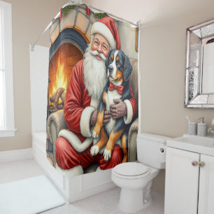 Santa Claus Holding Bernese Mountain Dog Christmas