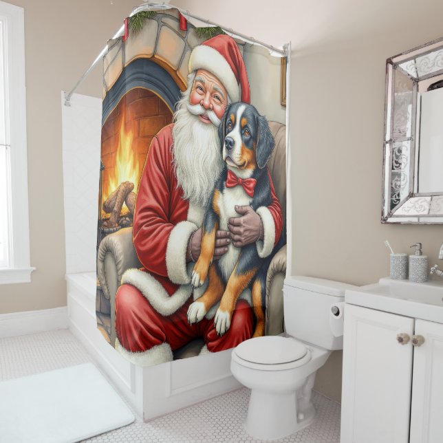Santa Claus Holding Bernese Mountain Dog Christmas (In Situ)