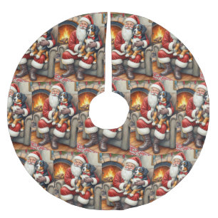 Santa Claus Holding Bernese Mountain Dog Christmas Brushed Polyester Tree Skirt